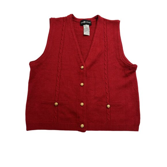 Sag Harbor V-Neck Sweater Vest in Red - Picture 1 of 4